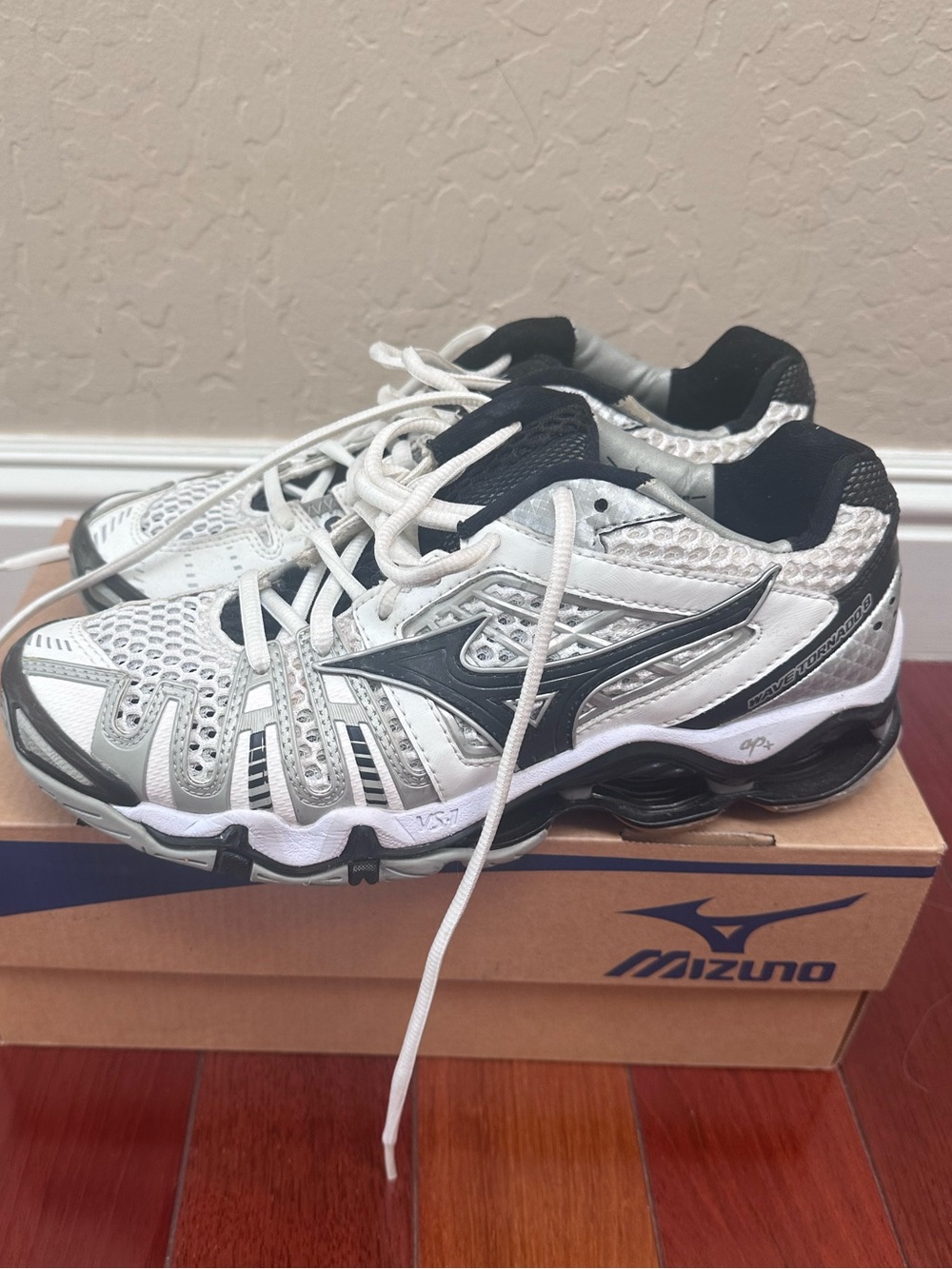 Mizuno Wave Tornado 8 White & Black Athletic Volleyball Shoes